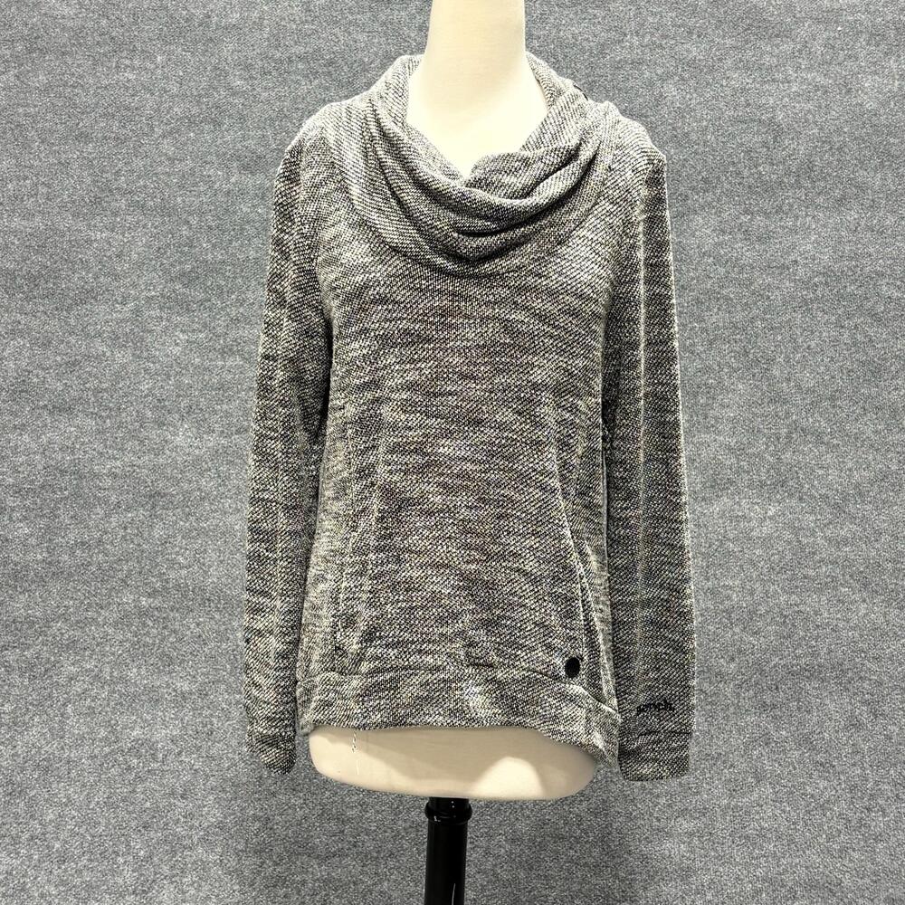 Bench Sweater Womens Large Black Gray Cowl Neck Herringbone Knit Pullover Pocket